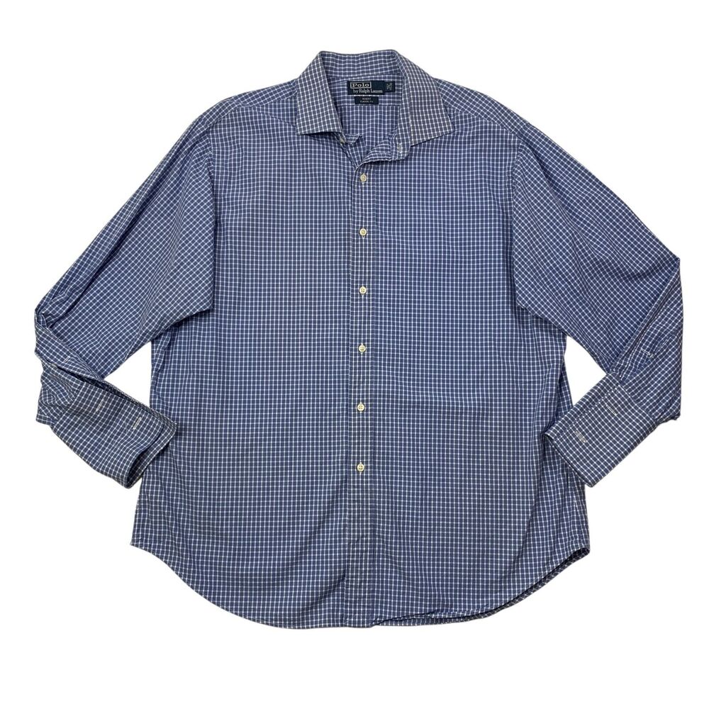 Polo Ralph Lauren Shirt Mens 17.5 Shark Blue White Regent Classic Fit Button Up